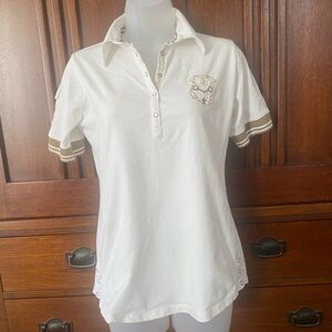 Elegant White Polo Shirt with Embroidered Crest